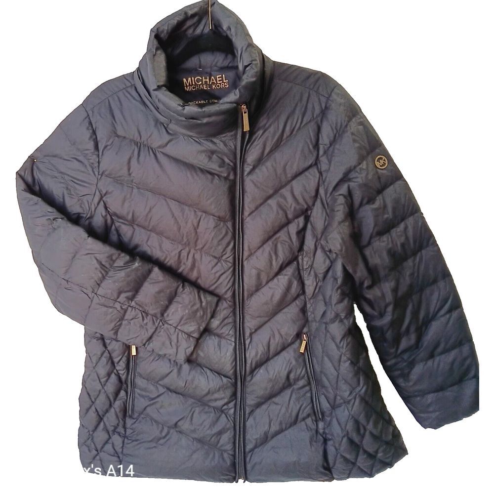 Michael Kors Black Packable Puffer Down Full Zip Jacket Size XLarge